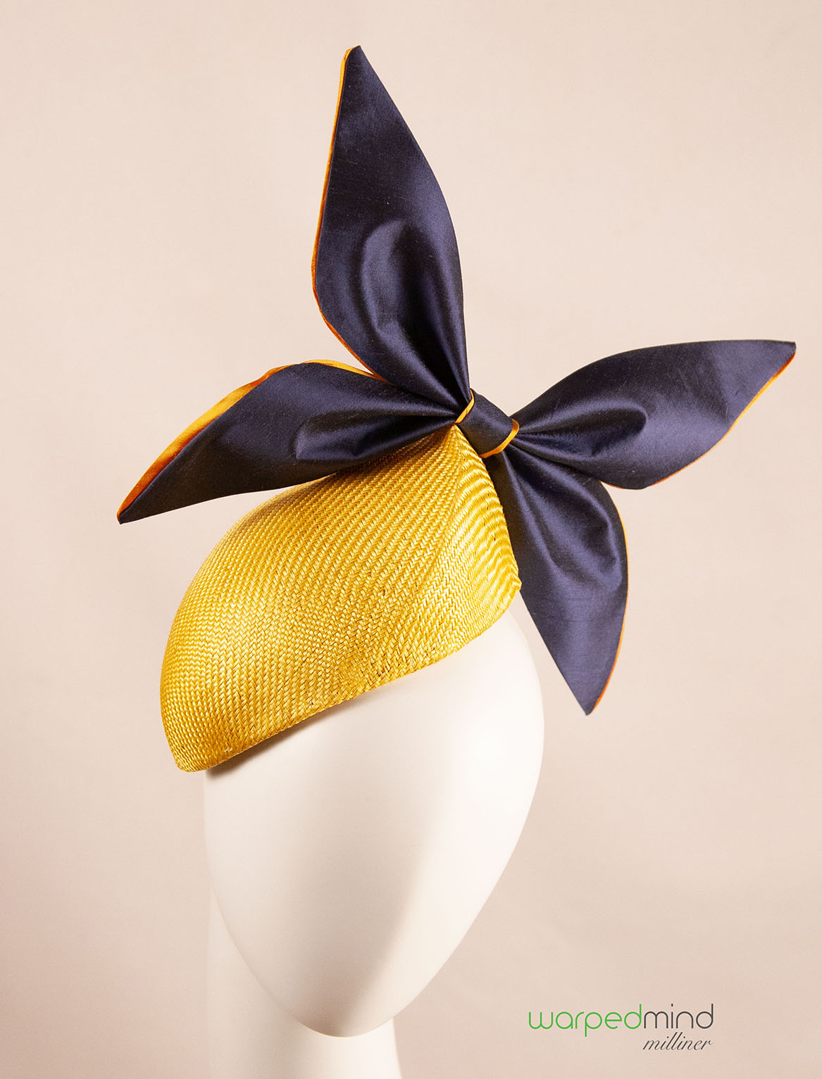 Kate in gold yellow and deep blue – derby fascinator - Image 3