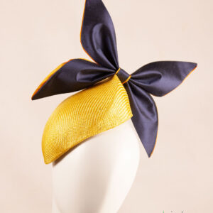 Kate in gold yellow and deep blue – derby fascinator
