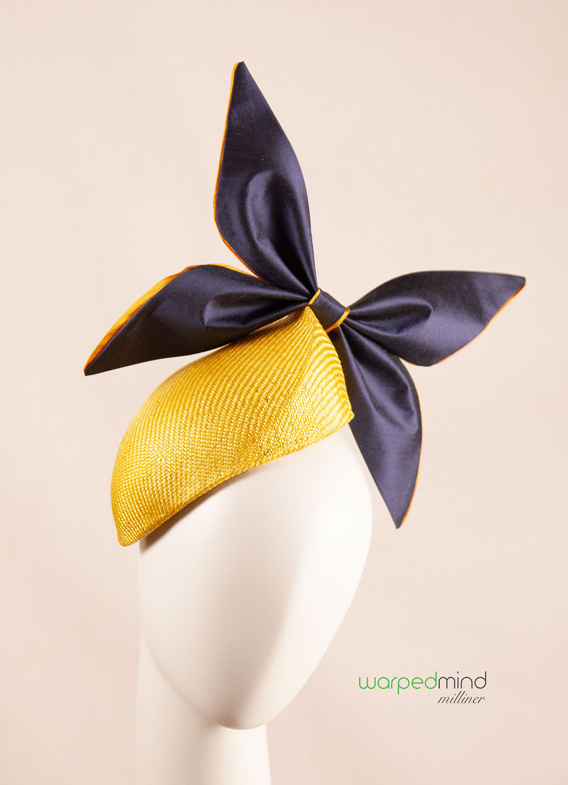 Kate in gold yellow and deep blue – derby fascinator