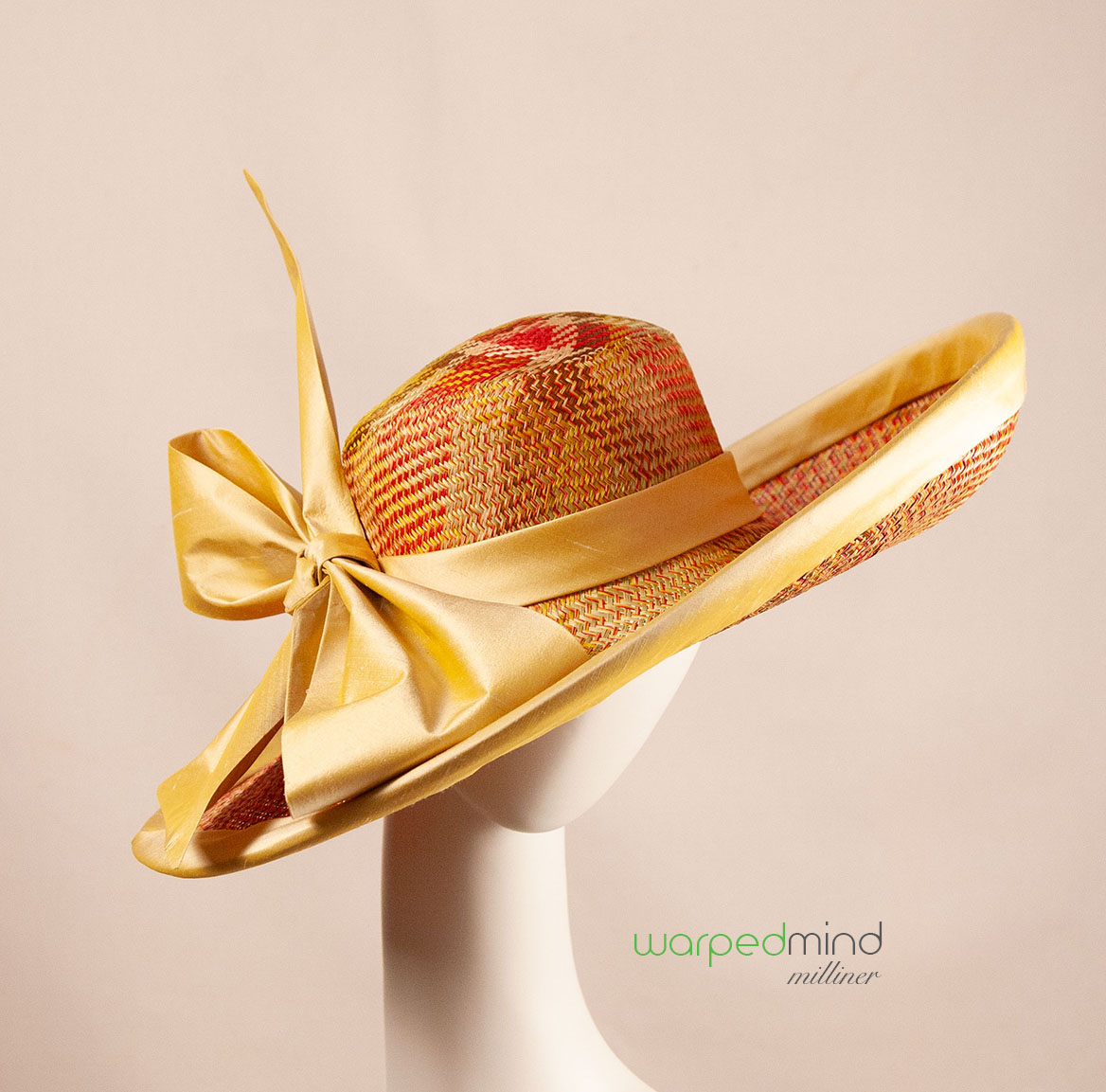 Women\'s Mustard Bow Straw Hat with Embellished Trim Luxury Wide Brim Straw Hat in Yellow W/ Ribbon | Twisted  main image 3