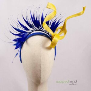 Yellow bow and royal blue fascinator