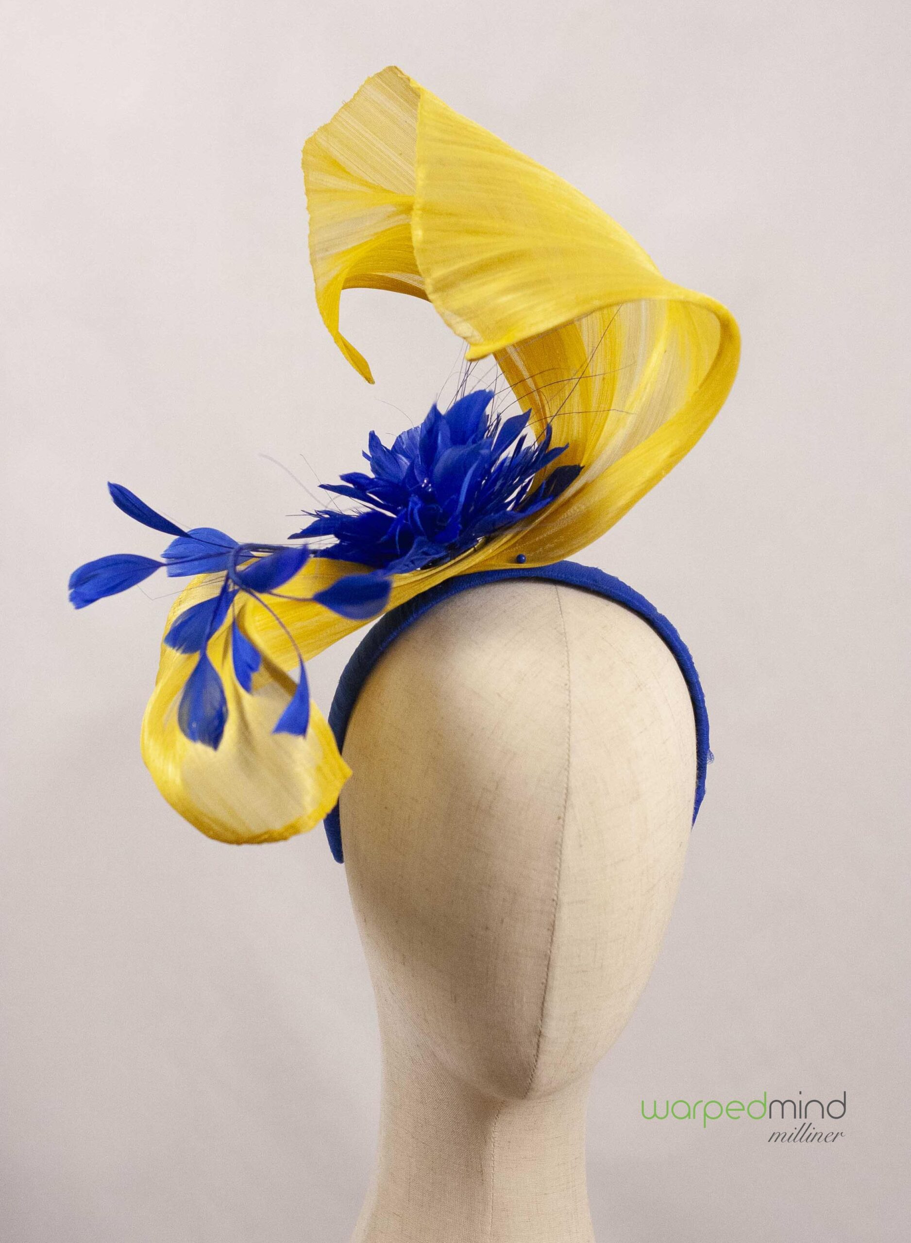 Yellow wave with royal blue fascinator - Image 2