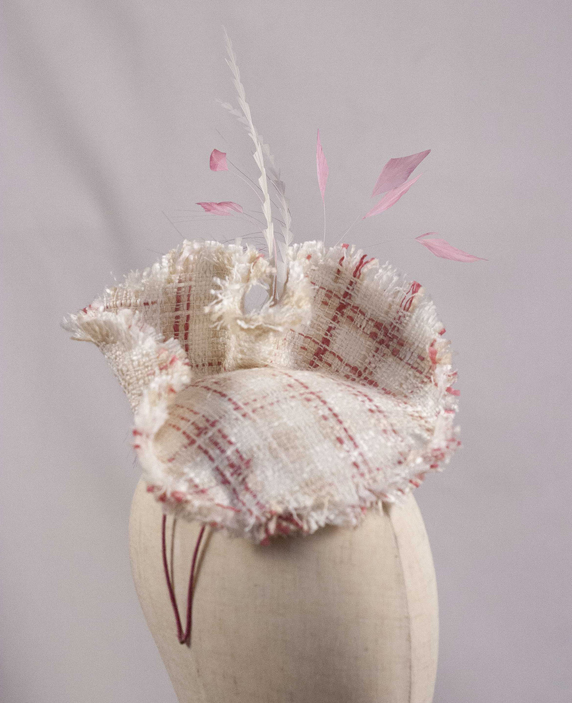 Tweed dream fascinator in cream and pink - Image 2
