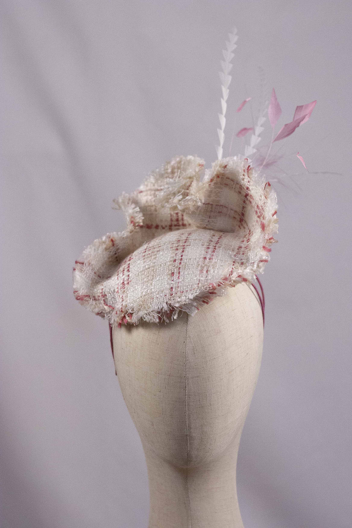 Tweed dream fascinator in cream and pink