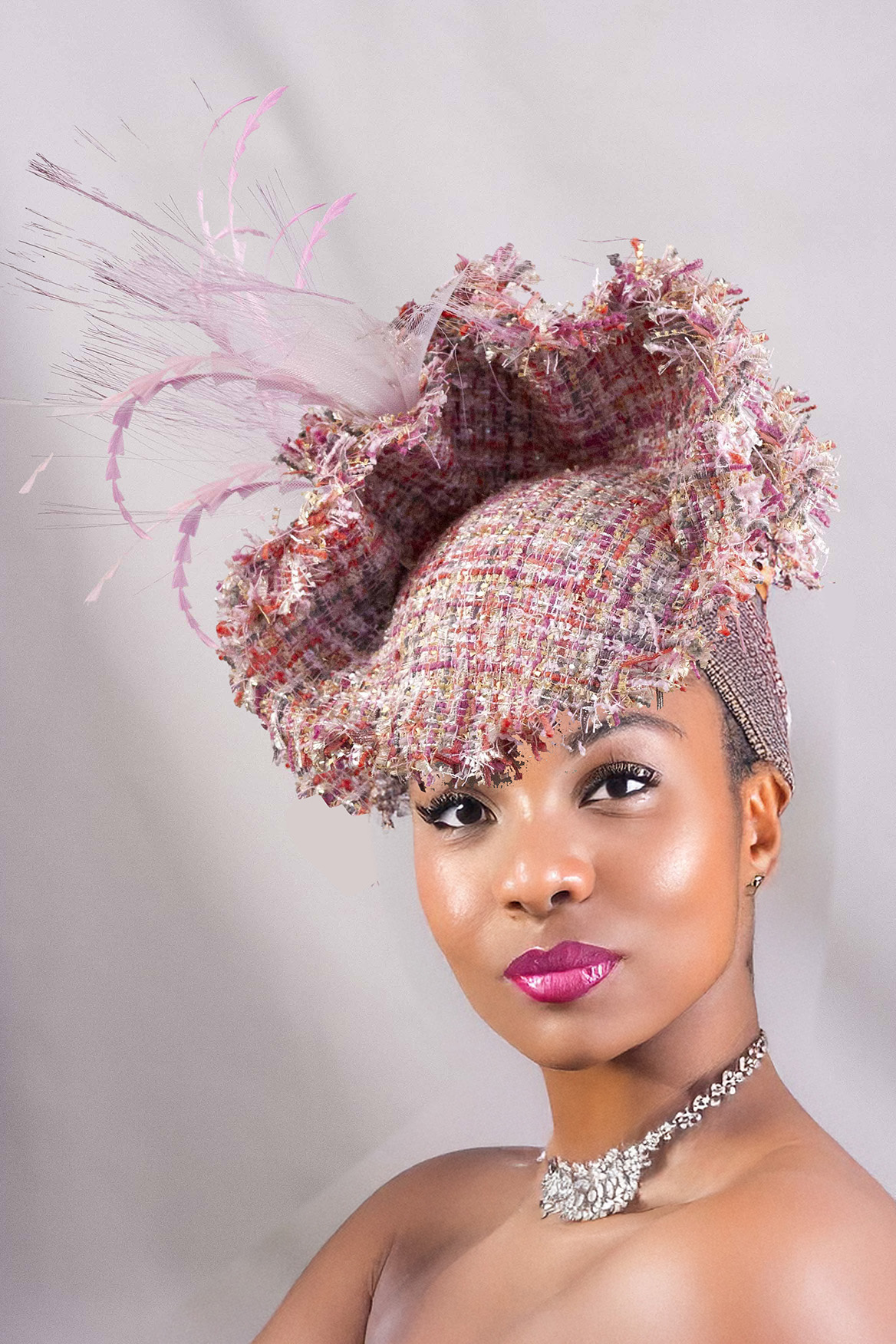 Tweed charm fascinator in warm tones
